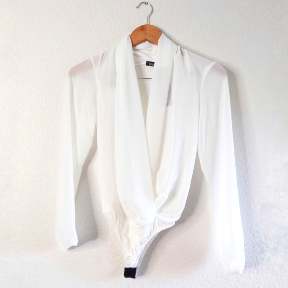 NWT Boohoo White Bodysuit Wrap Over Size 8 - Picture 3 of 8